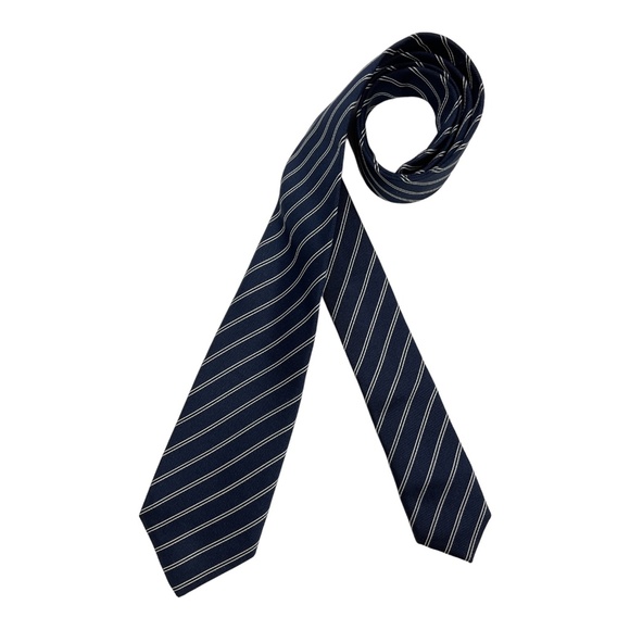 RALPH LAUREN BLACK LABEL Navy Striped Silk LUXURY Tie HANDMADE ITALY - Picture 1 of 6